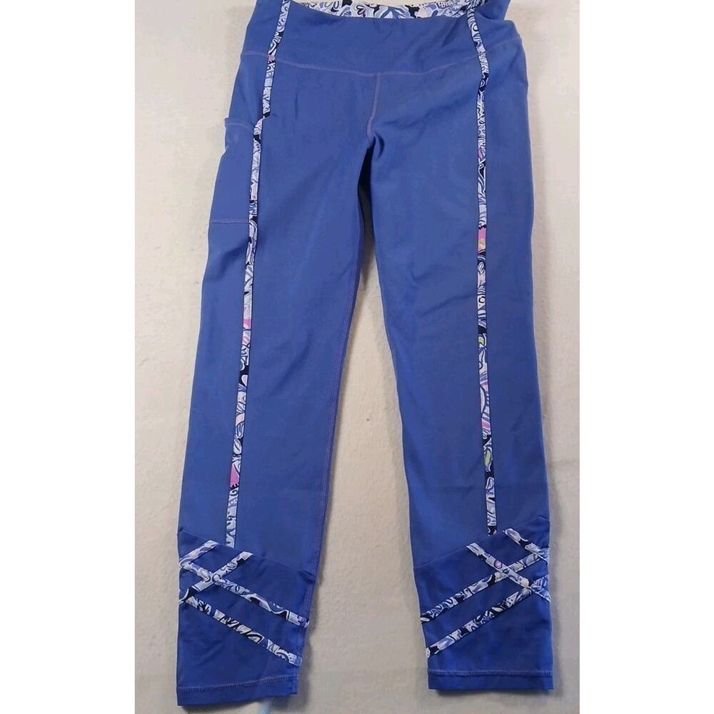Lilly Pulitzer luxletic leggings Size L Blue Side Pocket EUC